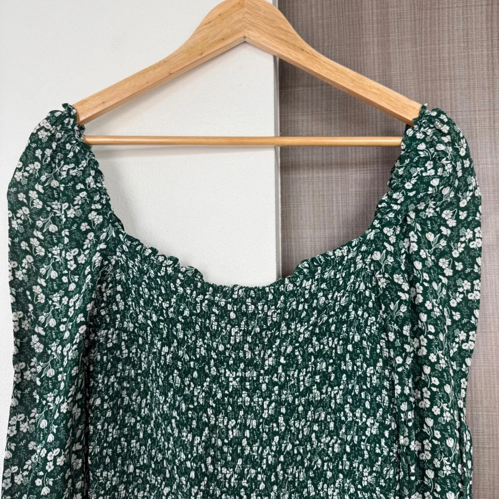 Reformation Green Pinto Top Parsley Floral Print Smocked Blouse Size Medium - Picture 5 of 13